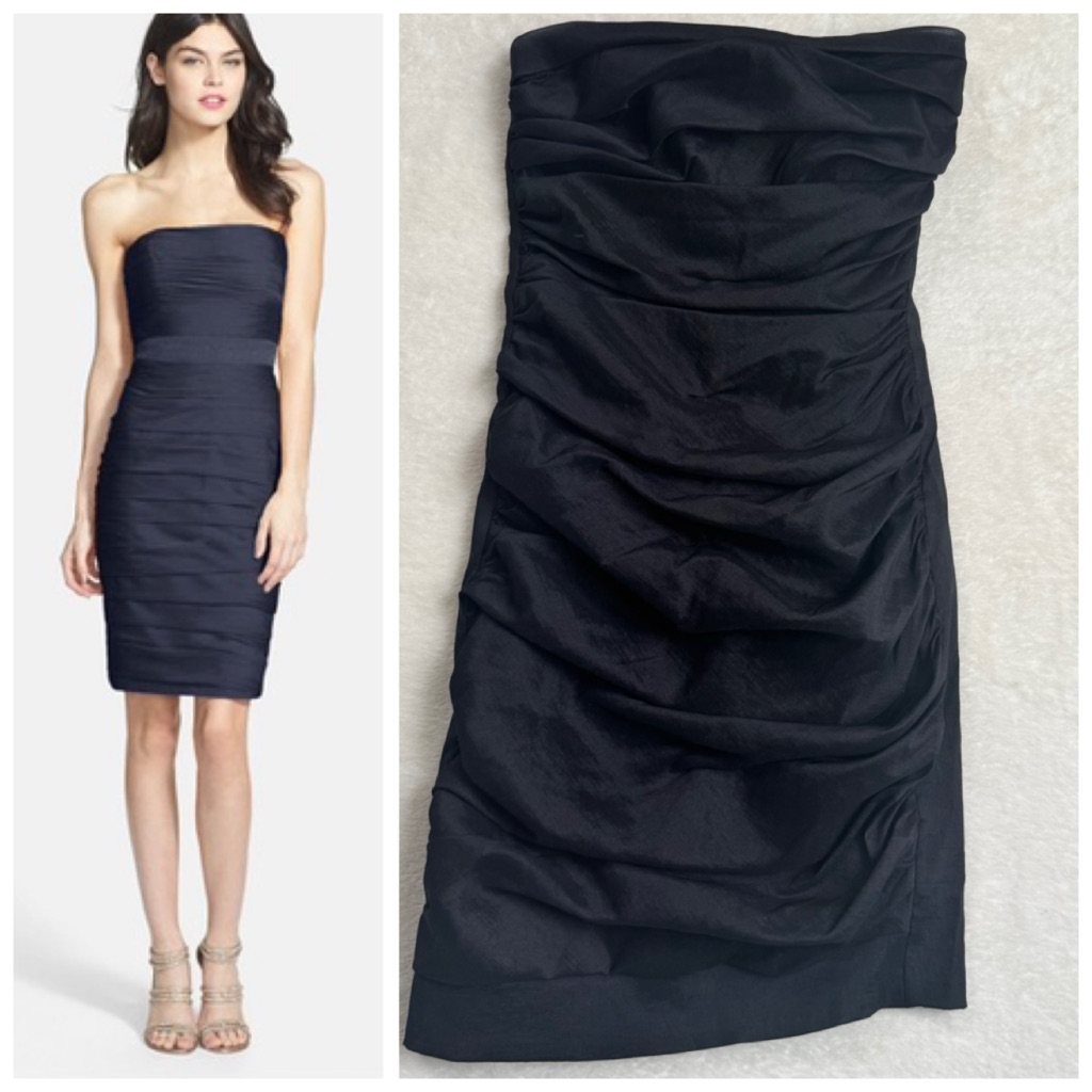Celavie Collection Y2k Ruched Strapless Stretch Dress Mini Bodycon Eve Black Xs